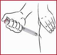 (o) (p) W celu wstrzyknięcia leku nacisnąć do oporu, najlepiej kciukiem, czerwone pokrętło dawkowania (element oznaczony na schemacie cyfrą 1).