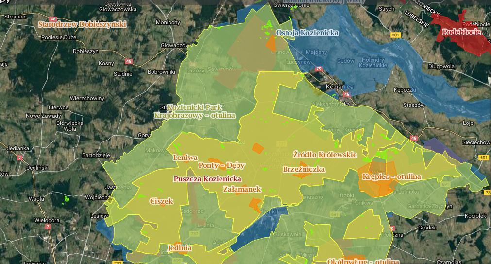 Mapa 1. Obszary chronione i obszary Natura 2000 graniczących z obszarem gminy Jastrzębia Żródło: http://geoserwis.gdos.gov.