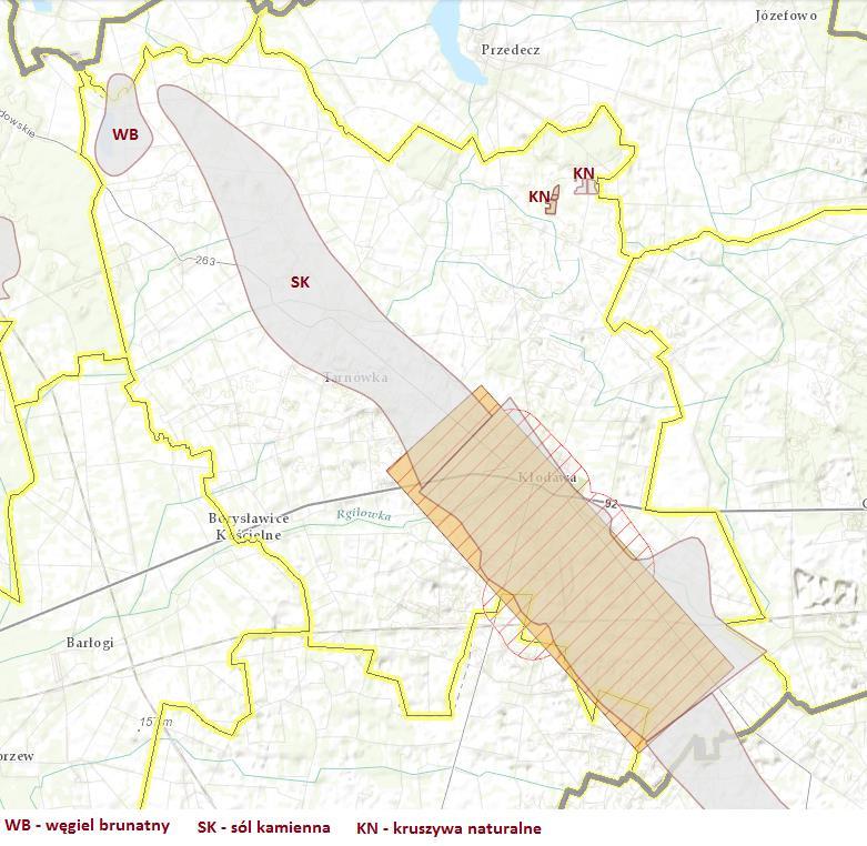 Rysunek 29. Złoża kopalin na terenie gminy Kłodawa Źródło: http://m.bazagis.pgi.gov.pl/cbdg/#/main 6.4.