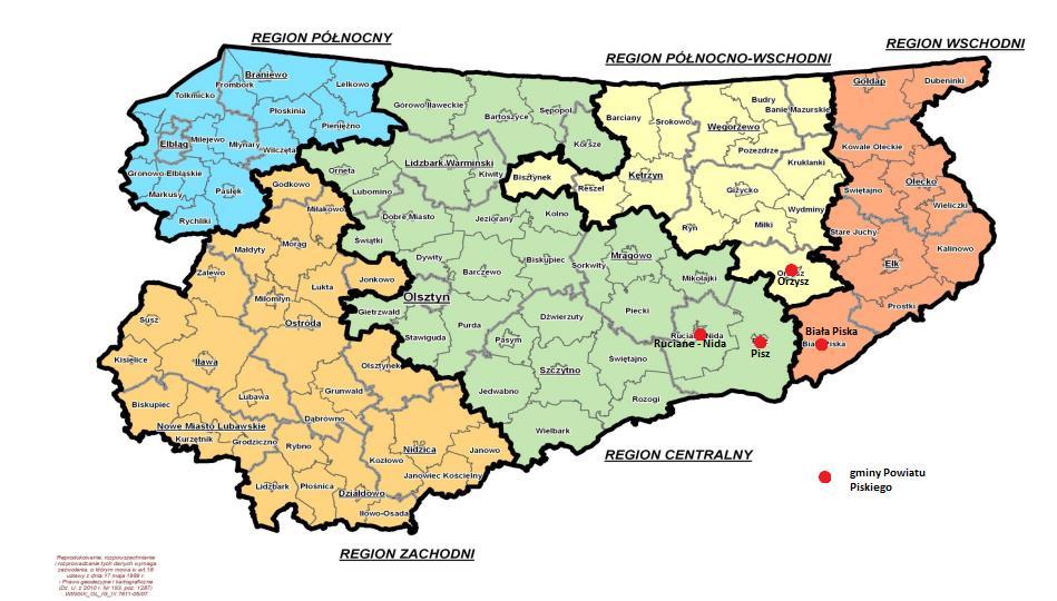 dla Powiatu Piskiego na lata 217-22 z perspektywą do 224 roku 216 Powiat Piski przynależy do trzech regionów gospodarki odpadów komunalnych wydzielonych w województwie warmińsko mazurskim: Region