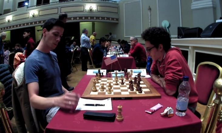 5037.Debiut Retiego [A05] Douglas 2017 Lubbe (po lewej) Caruana 5035.Obrona Alechina [B04] Douglas 2017 GM Tari (Norwegia) 2588 WGM Enkhtuul (Mongolia) 2327 1.e4 Sf6 2.e5 Sd5 3.d4 d6 4.Sf3 g6 5.