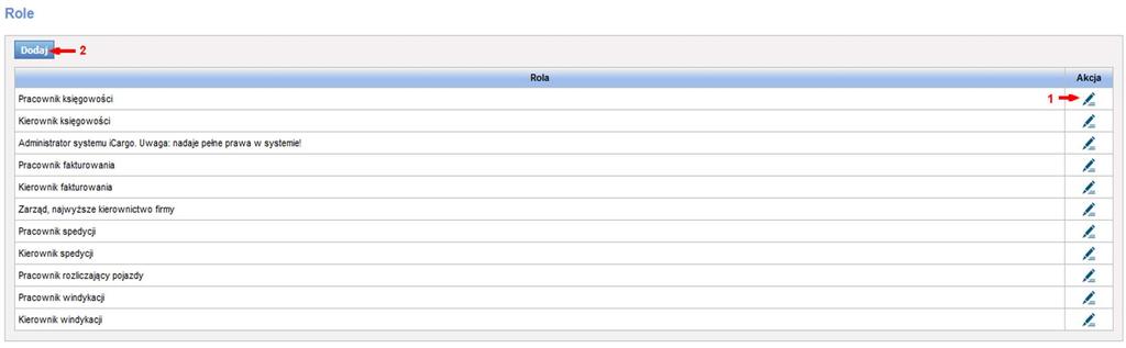 2 Informacje szczegółowe o uprawnieniach 2.1 Edycja i dodawanie ról w programie icargo najłatwiej złożyć z predefiniowanych ról (Rys.