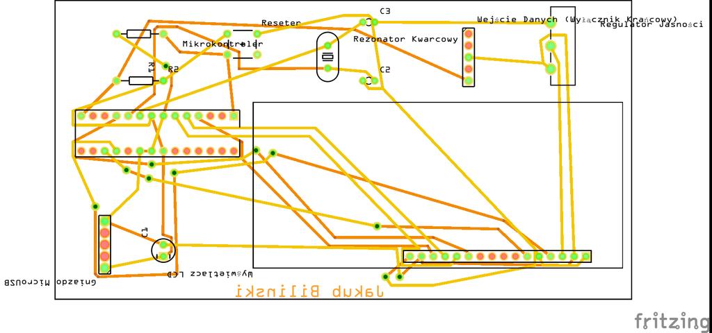 Dzięki zastosowaniu programu Fritzing udało mi wygenerować płytkę PCB.
