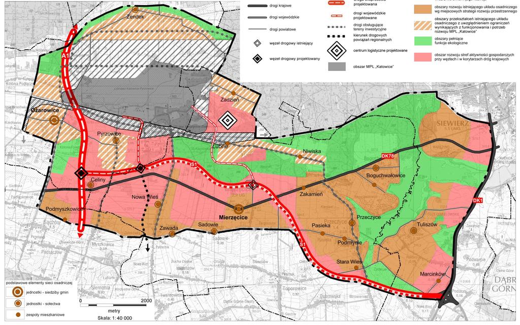 Mapa 18. Obszar funkcjonalny strefy okołolotniskowej MPL Katowice.