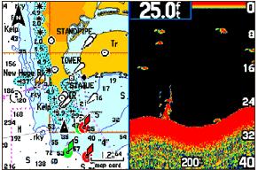 Ustawianie i korzystanie z sonaru > Zobrazowanie z sonaru na stronie mapy... Ustawianie i korzystanie z sonaru.