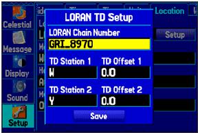 Za pomocą PRZYCISKU CENTRALNEGO podświetl pole Location Format i naciśnij na przycisk ENTER. Strona ustawień LORAN TD. Usytuowanie sub zakładki Location. 4.