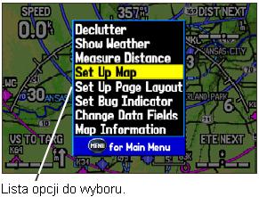 Początek > Korzystanie z GPSMAP 495... Wybór opcji i wprowadzanie danych.