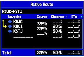 Strony w Lotniczym Rodzaju Pracy > Strona Trasy Aktywnej.... Ekran Aktywnej Trasy [Active Route].