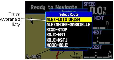 Podstawowe działanie w Lądowym Rodzaju Pracy > Edycja i zarządzanie trasami.... Nawigacja po zapisanej trasie. Opcja Nawigacja po Trasie (Navigate Route) umożliwia łatwy wybór zapisanej trasy.
