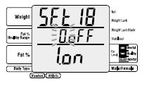 Ustawienie funkcji wprowadzania docelowej zawartości tłuszczu w ciele 3. Naciśnij, a następnie 4.. Domyślne ustawienie to: "0.off." ( "1.