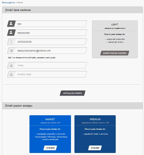 Zmiana poziomu dostępu na MARKET Następnie należy