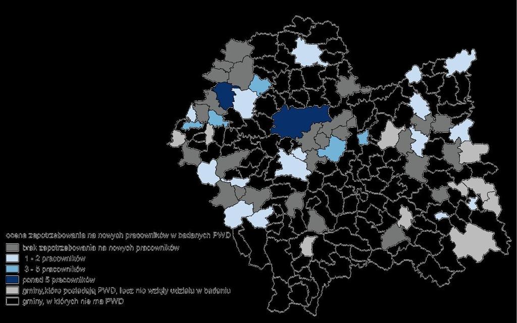 Braki kadrowe w PWD 56,2% PWD wskazała, iż zasoby kadrowe ich PWD są wystarczające. Natomiast, 38,2% z nich identyfikowało braki.