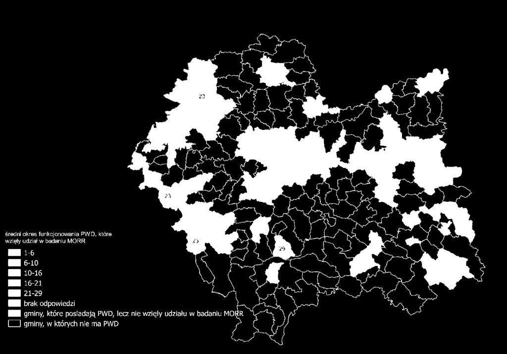 Charakterystyka PWD w Małopolsce (3) Małopolskie placówki to doświadczone instytucje. Średnia długość funkcjonowania wyniosła 15,5 lat. Prawie 40% PWD stanowią placówki funkcjonujące od 6 do 10 lat.
