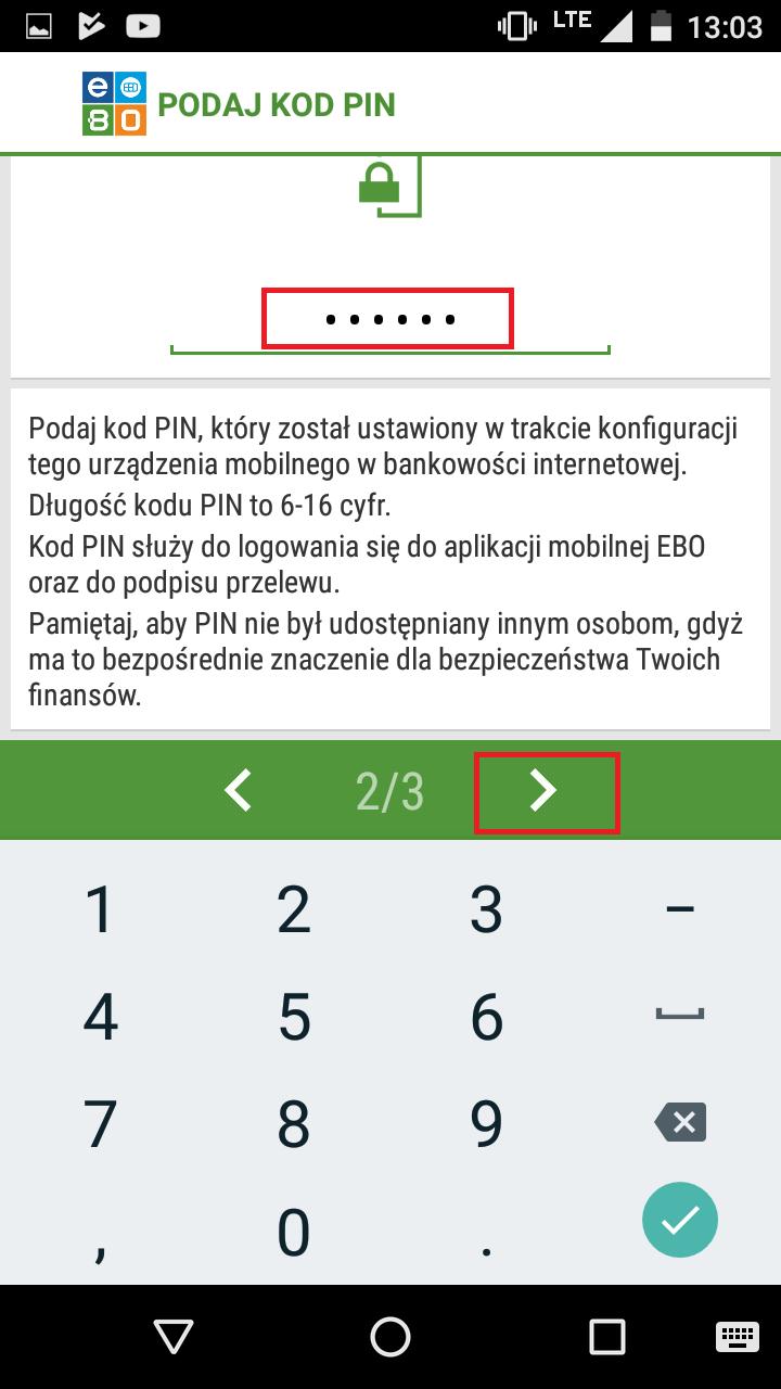 7. Następnie wpisujemy kod PIN który podaliśmy wcześniej przy konfiguracji konta