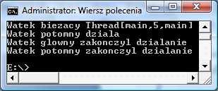 Przykład 2 ( p.2.3 ) Obiekt wątkowy typu Wątek1 dziedziczy po klasie Thread przesłania metodę run, którą dziedziczy po klasie Thread.