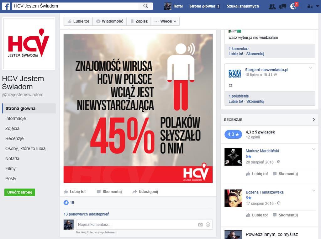 społecznej Stała aktywność na Facebook,