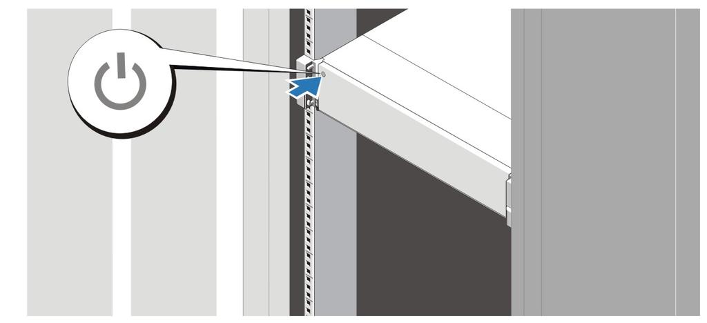 Włączanie systemu Rysunek 5. Włączanie systemu Nacisnąć przycisk zasilania na obudowie systemu. Powinien zaświecić się wskaźnik zasilania. Instalowanie opcjonalnej osłony Rysunek 6.