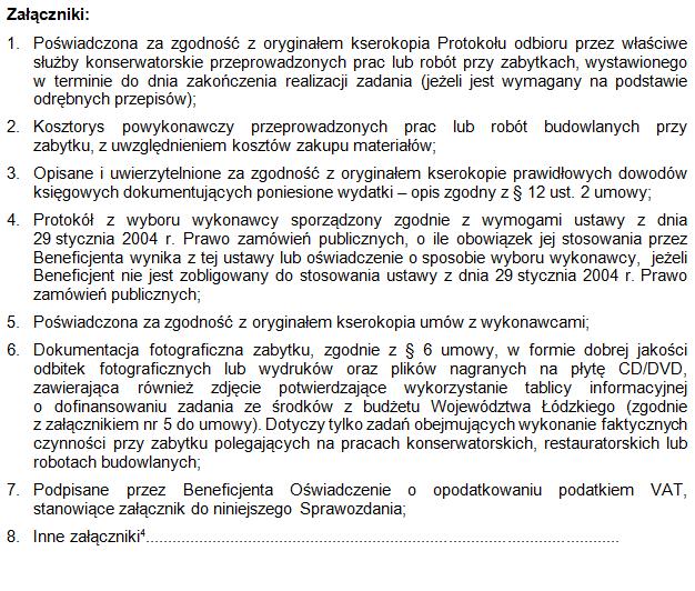 Inne załączniki: materiały dokumentujące działania faktyczne (np.