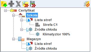 Certyfikat Legenda przycisków drzewka: - tworzenie nowej grupy/funkcji, - dodawania nowego typu źródła do grupy/funkcji, -usuwanie typu źródła z grupy/funkcji, - wczytywanie gotowego szablonu drzewka