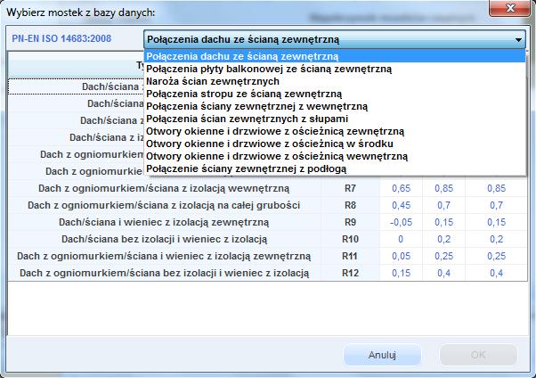 Opis obliczeń współczynnika przenikania ciepła U przegród MOSTEK CIEPLNY PRZEGRODY k l k [W/m K] pole to służy do definiowania globalnie mostków cieplnych dla wybranych przegród, użytkownik może