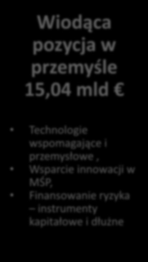 innowacji w MŚP, Finansowanie ryzyka instrumenty kapitałowe i dłużne Wyzwania społeczne 26,24 mld Zdrowie, zmiany