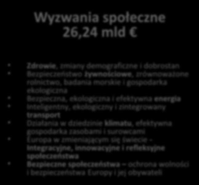 Doskonała baza naukowa 21,6 mld European Research Council (ERC) Infrastruktury badawcze Future and Emerging Technologies (FET) Akcje Marie Skłodowska- Curie Wiodąca pozycja w przemyśle 15,04 mld