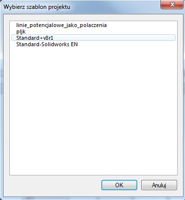 6.> <Szablon> Wybierz szablon projektu Standard+v8r1. Szablon projektu zawiera różne definicje dotyczące sposobu tworzenia i przetwarzania projektu np.