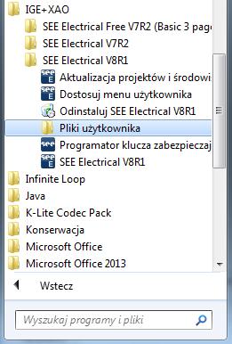 1.1 Instalacja Domyślnie program instalowany jest w katalogu: C:\Program Files (x86)\ige+xao\see Electrical