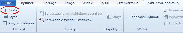 4.4 Rysowanie szafy Wstawiamy szafę na schemat. 1.M Zabudowa aparatury Element Szafa 2.+ Kliknąć pierwszy punkt prostokąta. 3.# Użyć klawisza spacji. 4.+ Dx. 5.# 600. 6.+ Dy. 7.# 1790.