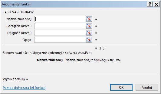 Dodatek Asix Excel Edytor ten jest lepszy od edytora wbudowanego w program Excel, ponieważ pozwala na przeszukiwanie bazy definicji zmiennych aplikacji Asix.Evo. 6.7. Funkcja ASIX.VAR.