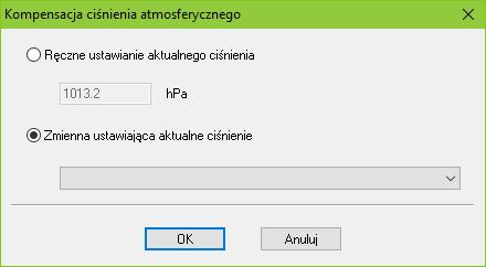 Instrukcja obsługi czujnika prędkości przepływu powietrza LB-802 15 Wpisać aktualne ciśnienie atmosferyczne (wybrać opcję Ręczne ustawienie aktualnego ciśnienia).