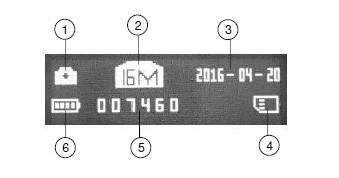 3. Data 4. Karta MicroSD 5. Czas 6. Poziom baterii Kamera Nacisnąć przycisk nagrywania, aby rozpocząć lub zakończyć nagrywanie wideo. Miga ikona wideo na ekranie podczas nagrywania.