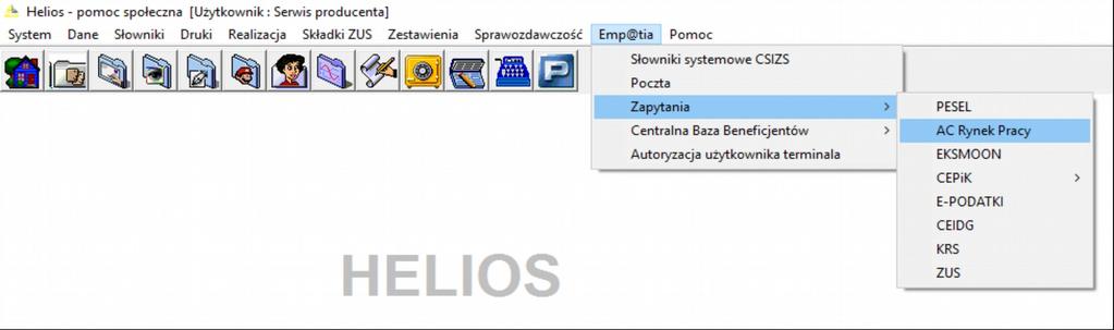 b) AC Rynek Pracy Jeżeli wystąpi konieczność uzyskania danych osoby zapisanej w bazie danych programu w bazie AC Rynek Pracy należy z głównego menu programu wybrać opcję Emp@tia Zapytania AC Rynek