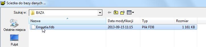 fdb (domyślnie zainstalowany w Program Files/Info-r/Empatia/Baza) Jeżeli użytkownik dokonuje zmian w Parametrach programu na