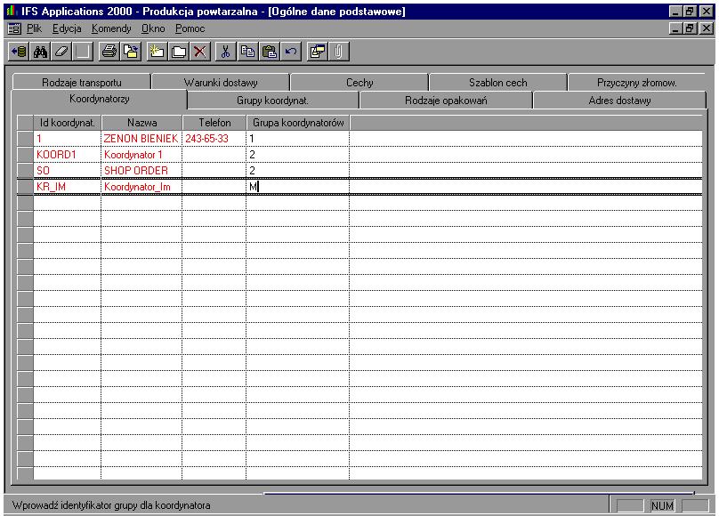 Rys. 5.63. Widok okna folder IFS/Dane podstawowe Dystrybucja i Produkcja/Ogólne dane podstawowe Koordynatoży.