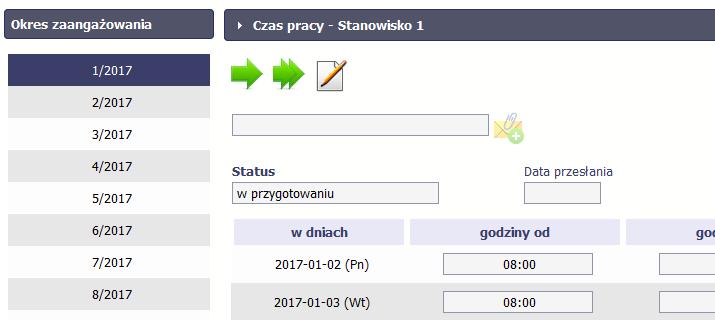 10.3.1. Przesłanie informacji o czasie pracy Po uzupełnieniu danych w sekcji dotyczącej Czasu pracy, zapisane w systemie informacje mogą być: Edytowane za pomocą funkcji Edytuj Przesłane do