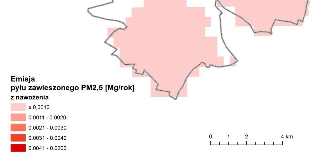 Rysunek 20 Emisja z rolnictwa pyłu zawieszonego PM2,5 ze strefy miasto Płock w 2015