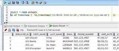 SELECT * FROM WYPADEK as of timestamp (to_timestamp( '12:38:00 2010-11-28','hh24:mi:ss yyyy-mm-dd') ); Dodanie klauzuli as of timestamp spowodowało wyświetlenie całej zawartości tabeli WYPADEK takiej