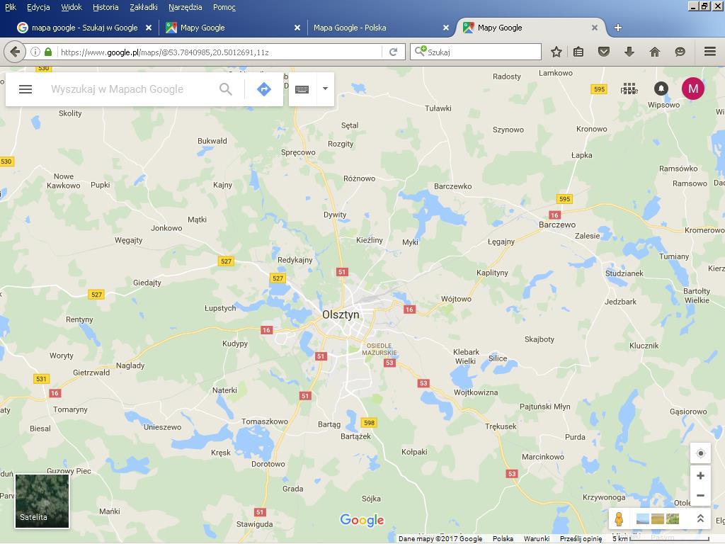 Najczęściej używanymi są mapa Google oraz mapa Targeo.