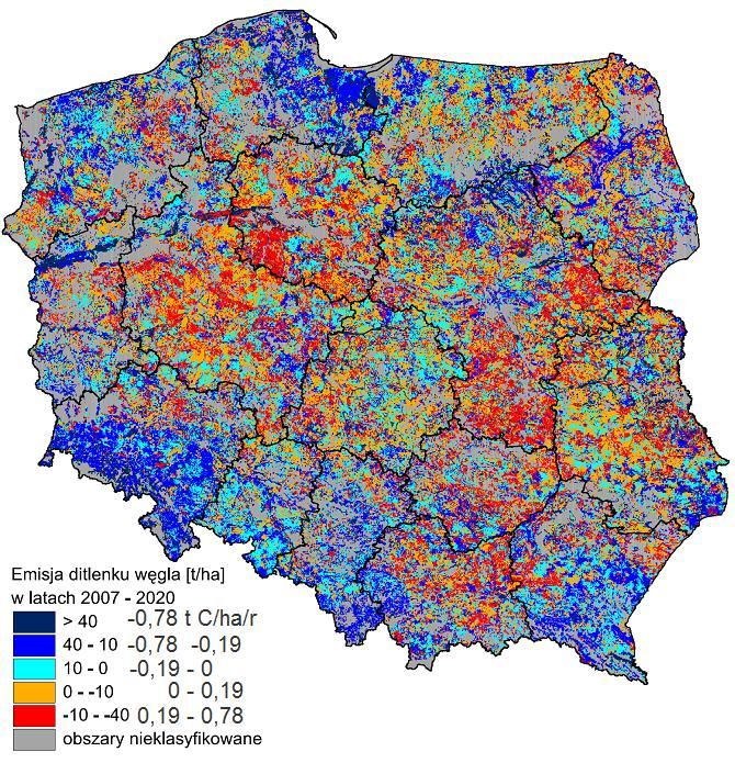 Straty węgla z gleb wynoszą średnio w kraju 0,47 t C ha -1 r -1, co odpowiada 0,82 t ha -1 r -1 materii organicznej Austria 0,24 t C ha -1 r -1