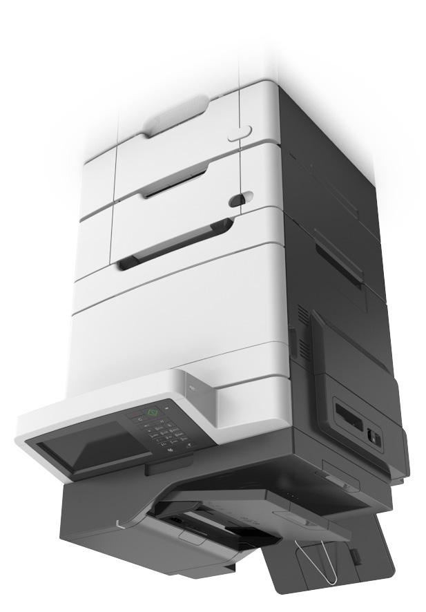 Informacje na temat drukarki 13 Modele podstawowe 1 Panel operacyjny drukarki 2 Automatyczny podajnik dokumentów 3 Odbiornik standardowy 4 Zatrzask górnych drzwiczek 5 Prawa pokrywa boczna 6