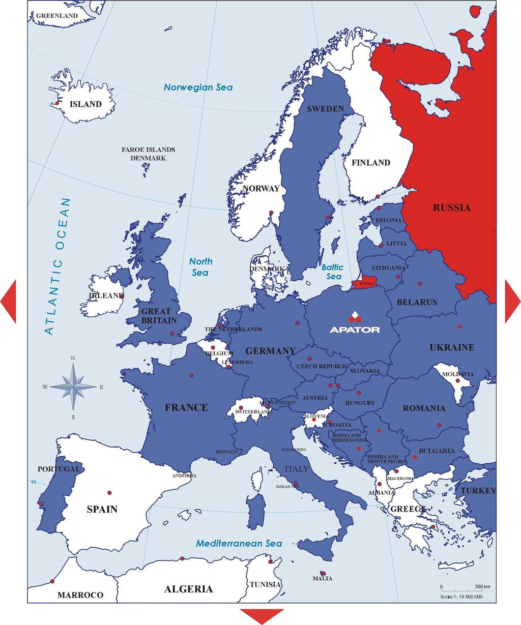 Ekspansja geograficzna Rosja Polityka handlowa Przedstawiciel - 50% udziału w firmie Apator Elektro, Moskwa: MontaŜ rozłączników listwowych i łączników.