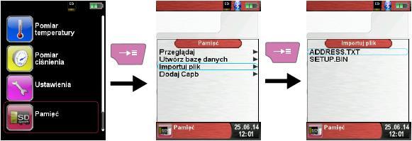 Następnie należy umieścić kartę pamięci w gnieździe analizatora spalin i importować dane z pliku do oprogramowania urządzenia.
