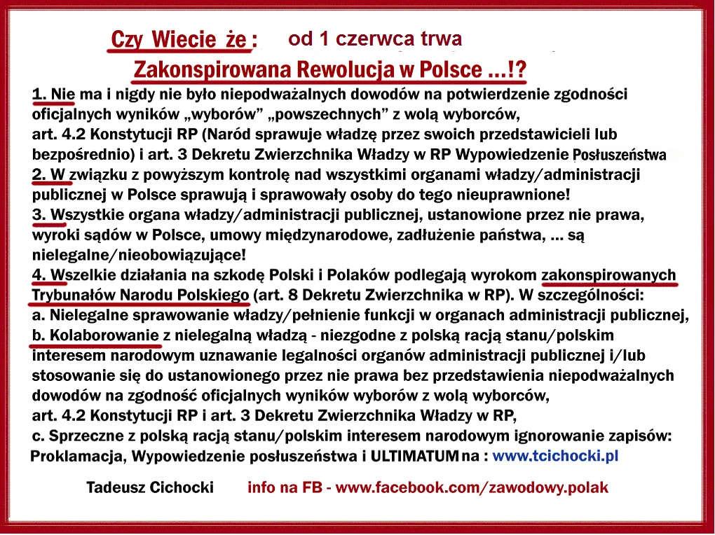 Pan minister, ani inne osoby podające się za władzę nie potrafią udowodnić, że są pszetstawicielami Narodu wg art. 4.