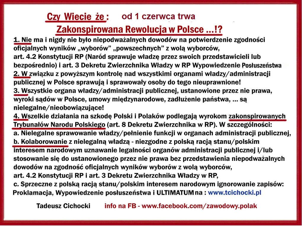 Pan minister, ani inne osoby podające się za władzę nie potrafią udowodnić, że są pszetstawicielami Narodu wg art. 4.