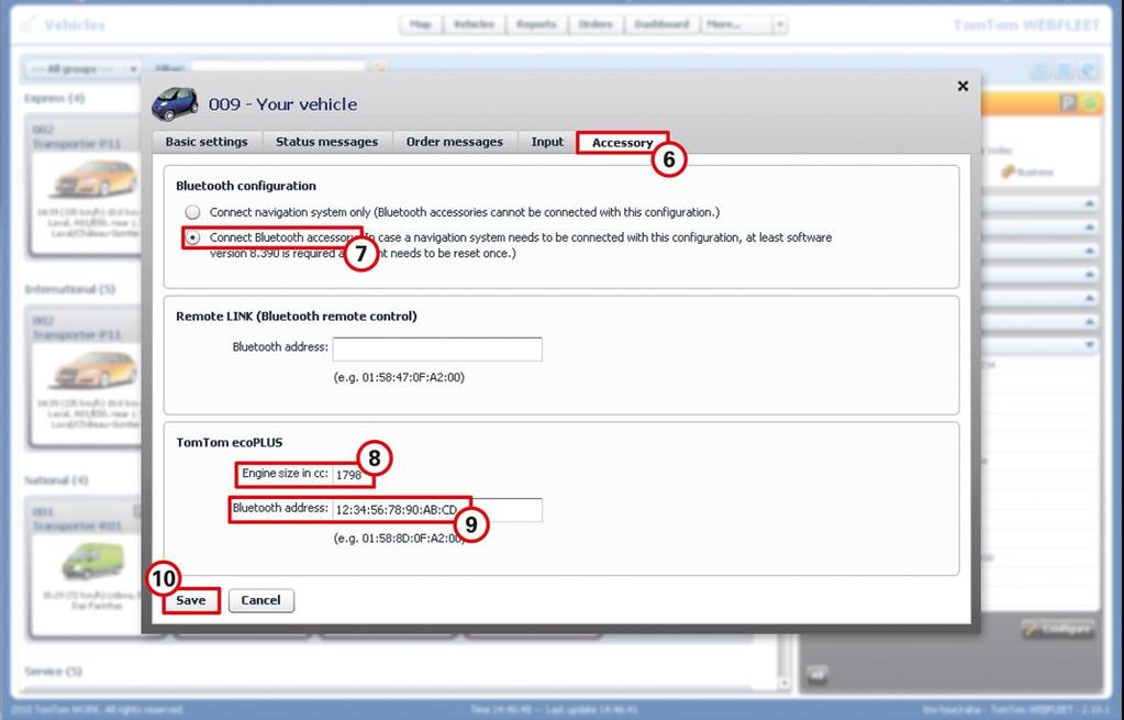 1. Zaloguj się do WEBFLEET tutaj http://telematics.tomtom.com/login. 2. Kliknij opcję Pojazdy. 3. Wybierz odpowiedni pojazd z listy. 4.