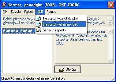 Kończąc pracę z programem należy wyeksportować dane na dyskietkę lub do dowolnego pustego folderu (folder bądź dyskietka nie mogą zawierać żadnych plików).