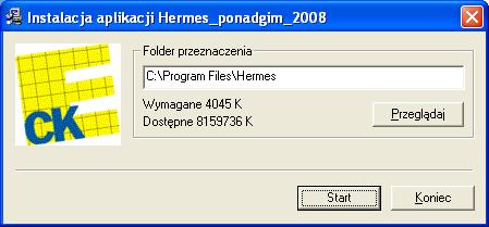 Instalacja programu W celu prawidłowej instalacji programu Hermes 2008 należy wykonać następujące czynności: 1. Odinstalować poprzednią wersję programu Start -> Programy -> Hermes -> uninstall. 2. Uruchomić plik Hermes_-ponadgim_2008w00.