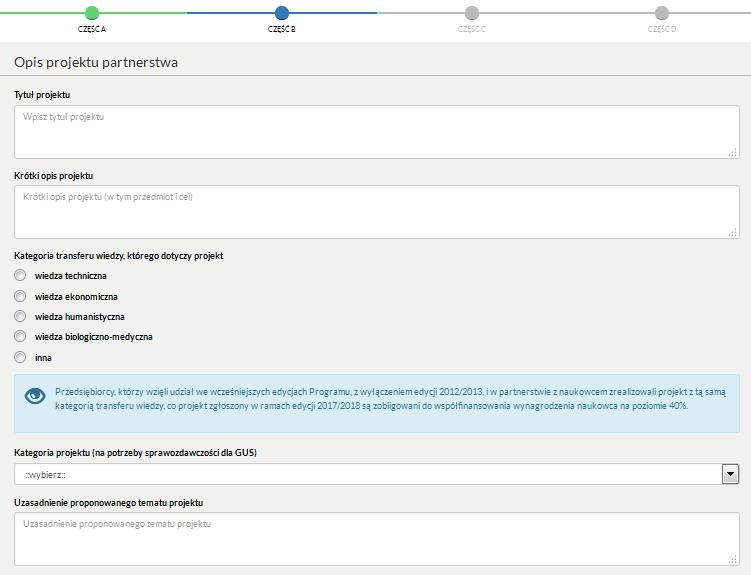Część B wniosku - przedstawia merytoryczny zakres i planowany sposób realizacji projektu Partnerstwa.