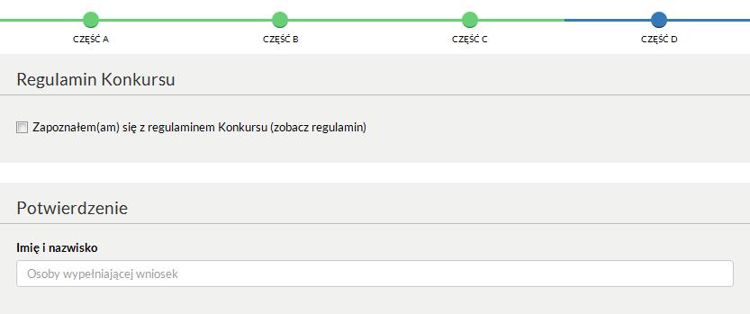 Część D wniosku - Zapoznanie się z regulaminem